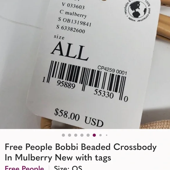 Nwt Free People Beaded Crossbody bag with beads - Picture 6 of 6